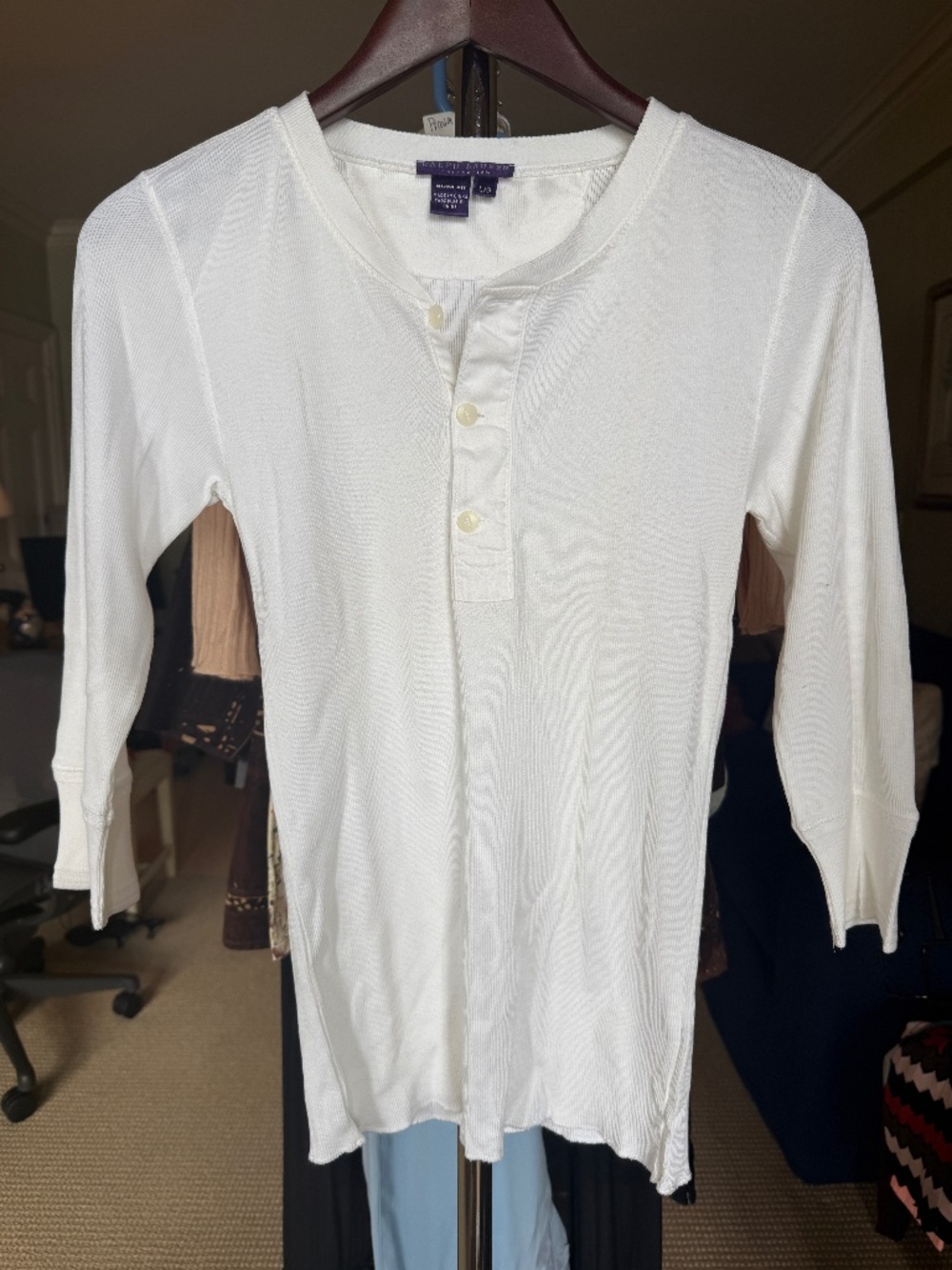 Ralph Lauren Collection White Ribbed Henley – Size L (Slim Fit)
